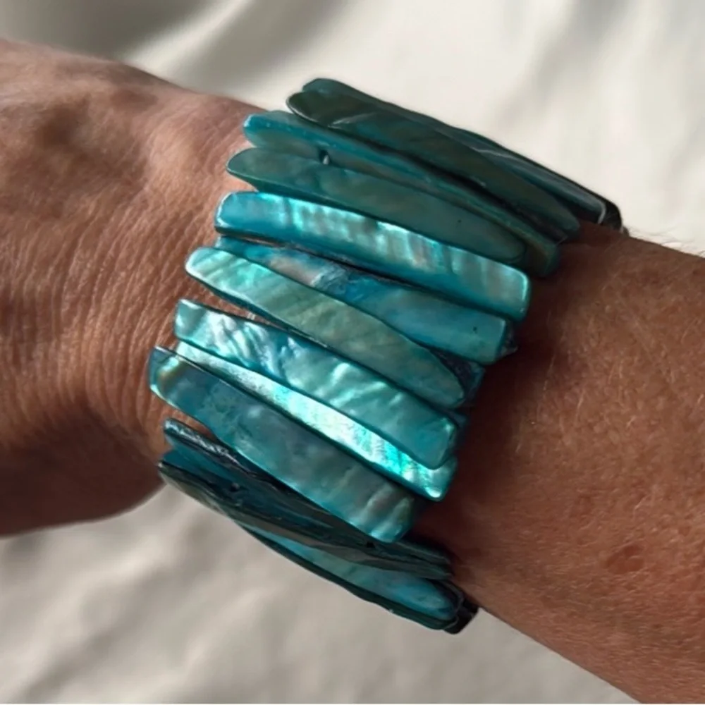 Turquoise Abalone Mother of Pearl Shell Stretch Bracelet